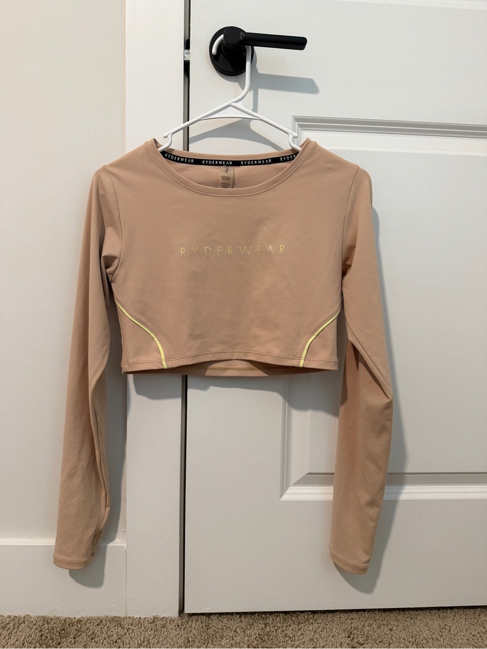 Ryderwear Beige Crop Long Sleeve Top with Neon Trim